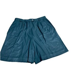 Lily's Of Beverly Hills Shorts Women 14 Green Mom High Rise Pleated Zip Fly Dark
